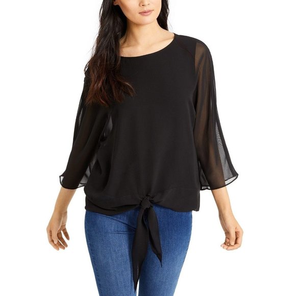 NEW Vince Camuto Black Chiffon Tie-Front Blouse - Picture 1 of 3